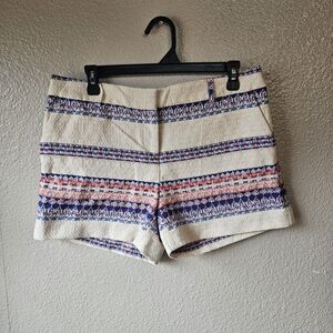 Dalia Design Textured Shorts Women Size 8 Boho Red Blue Cream Beachy Tribal N711
